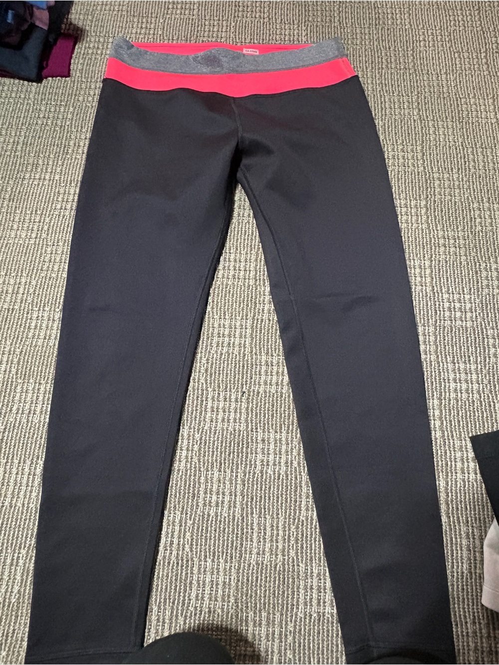 Velocity Black Leggings with Pink and Gray Waistband
